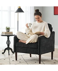homfan Mid-Century Modern Side Chair, Chenille Curved Armchair for Adults, Reading Chair, Cloud Single Sofa for Bedroom, Living Room