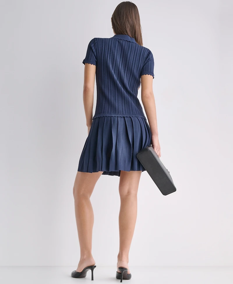 Bcbg Women's Short-Sleeve Pleated Drop-Waist Sweater Dress