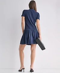Bcbg Women's Short-Sleeve Pleated Drop-Waist Sweater Dress