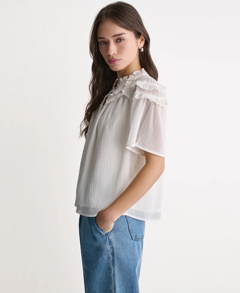 Bcbg Women's Crewneck Short-Sleeve Ruffle Top