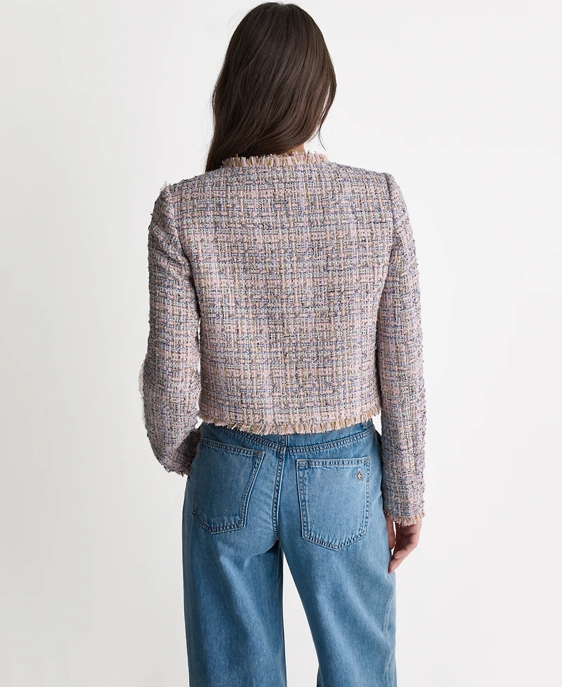 Bcbg Women's Crewneck Fringe Detail Tweed Jacket