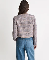 Bcbg Women's Crewneck Fringe Detail Tweed Jacket