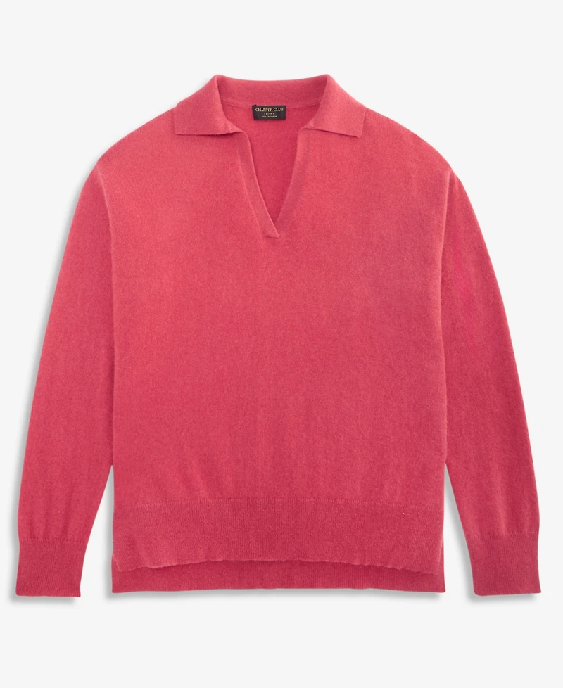 Charter Club Women's Johnny-Collar Cashmere Long-Sleeve Sweater, Macy's Exclusive