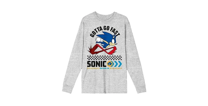 Sonic The Hedgehog Modern Gotta Go Fast Crew Neck Long Sleeve Athletic Heather Adult Tee-Medium
