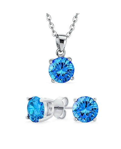 Bling Jewelry 4CTW Round Cz Solitaire Stud Earrings and Pendant Necklace Set .925 Sterling Silver
