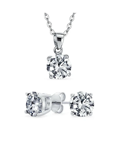 Bling Jewelry 4CTW Round Cz Solitaire Stud Earrings and Pendant Necklace Set .925 Sterling Silver