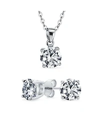 Bling Jewelry 4CTW Round Cz Solitaire Stud Earrings and Pendant Necklace Set .925 Sterling Silver