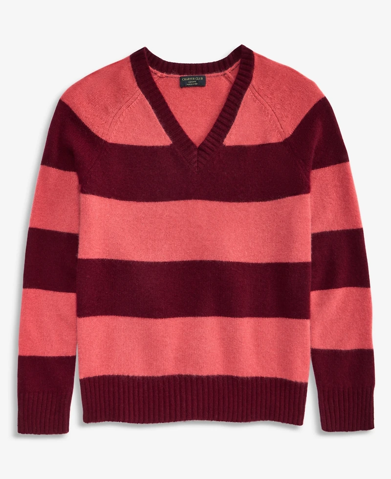 Charter Club Women's 100% Cashmere Striped V-Neck Sweater, Macy's Exclusive