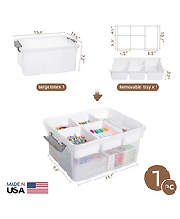 Xdovet Plastic Storage Box With Removable Tray Stackable Latching Handle