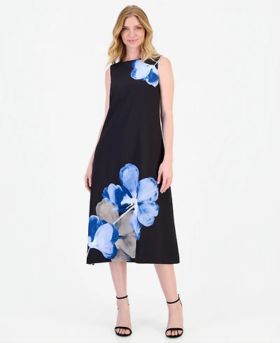 Anne Klein Women's Floral A-Line Sleeveless Midi Dress