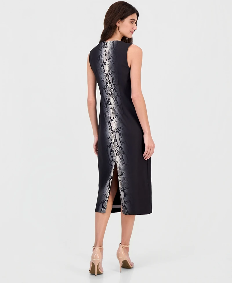 Anne Klein Women's Animal-Print Jewel-Neck Midi Dress