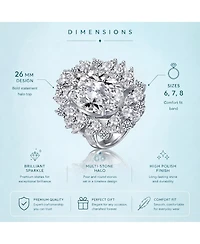 White Gold Plated with Clear Cubic Zirconia Oval Cocktail Snowflake Cluster Ring