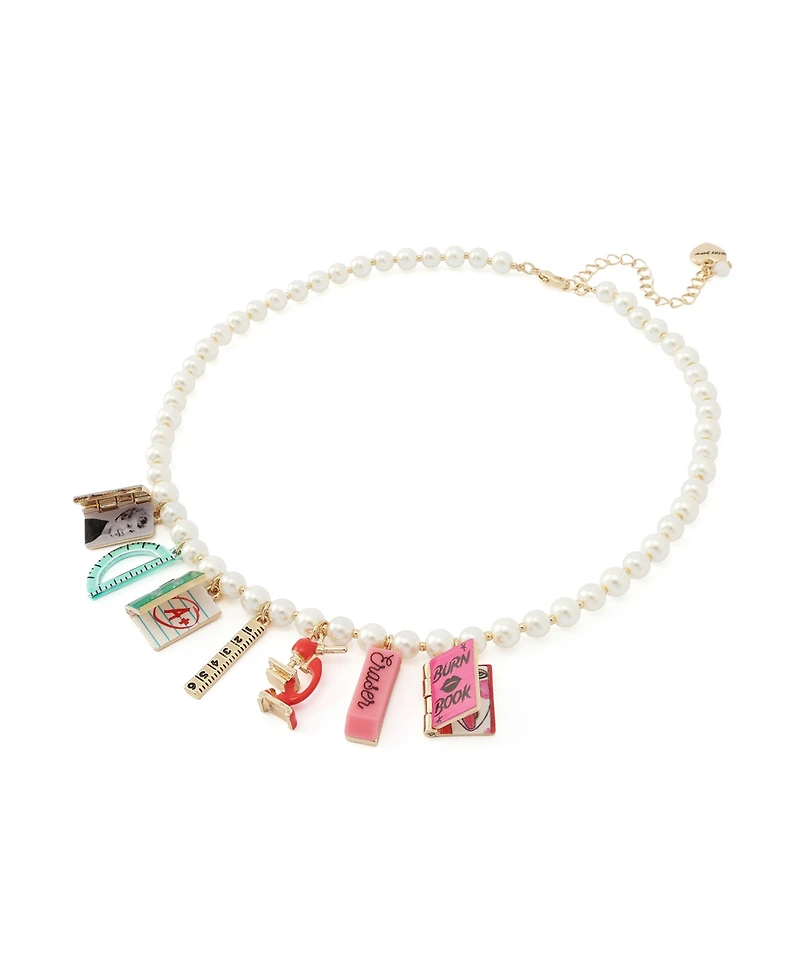 Betsey Johnson Faux Stone Best in Class School Supplies Charm Imitation Pearl Necklace