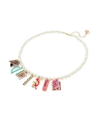 Betsey Johnson Faux Stone Best in Class School Supplies Charm Imitation Pearl Necklace