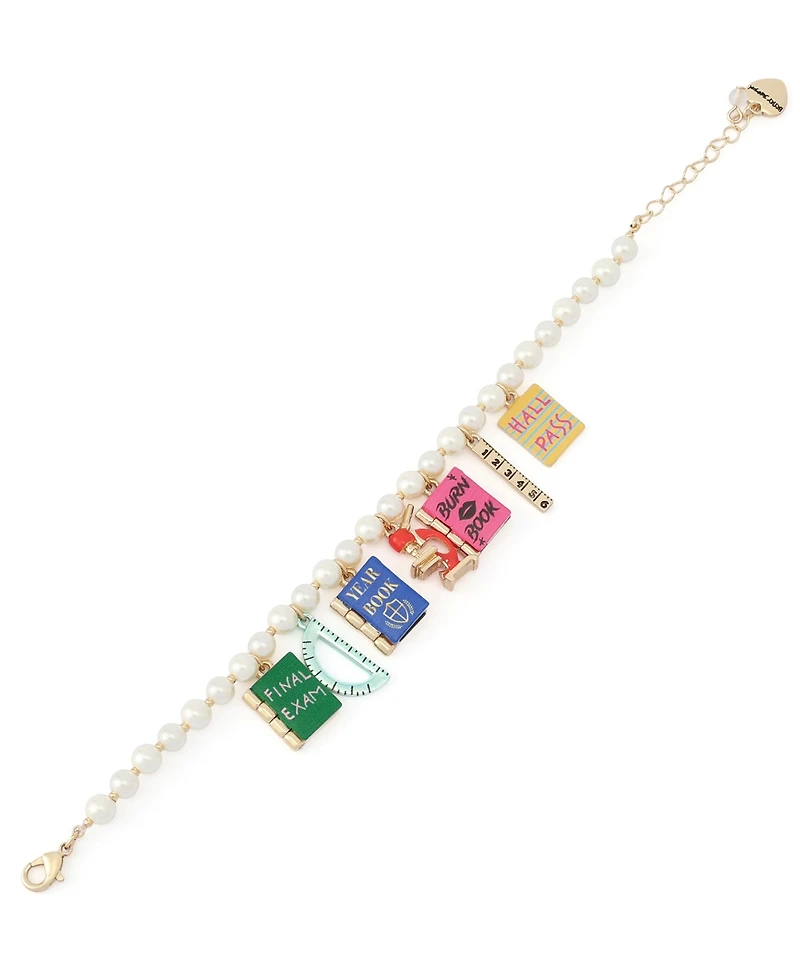 Betsey Johnson Faux Stone Best In Class Mixed Charm Imitation Pearl Bracelet