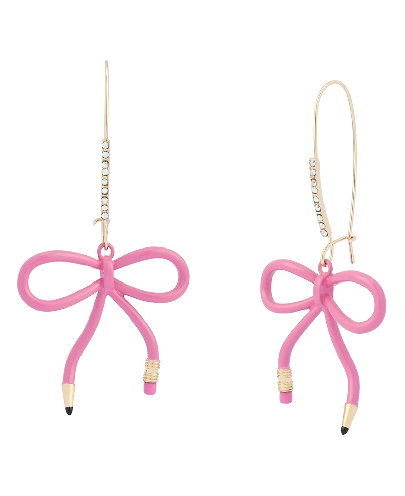 Betsey Johnson Faux Stone Best In Class Bow Pencil Dangle Earrings