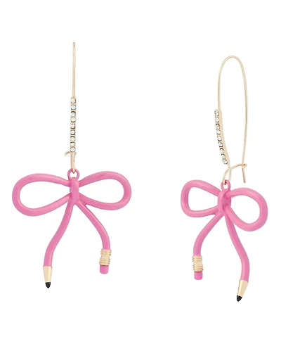 Betsey Johnson Faux Stone Best In Class Bow Pencil Dangle Earrings