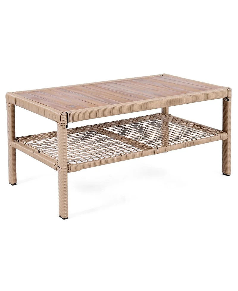 Asagikoiai 4-Piece Outdoor Conversation Set, Modular Pe Wicker Couch with Wood Coffee Table