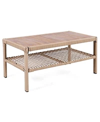 Asagikoiai 4-Piece Outdoor Conversation Set, Modular Pe Wicker Couch with Wood Coffee Table