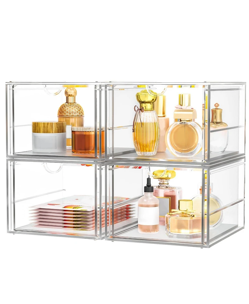 Xdovet Versatile Makeup Organizer Drawer Transparent Desktop Storage 4 Drawers