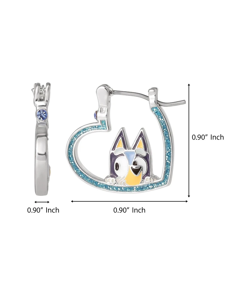 Bluey Heart Hoop Earrings Official License, Silver Flash-Plated with Enamel Pendant