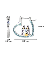 Bluey Heart Hoop Earrings Official License, Silver Flash-Plated with Enamel Pendant