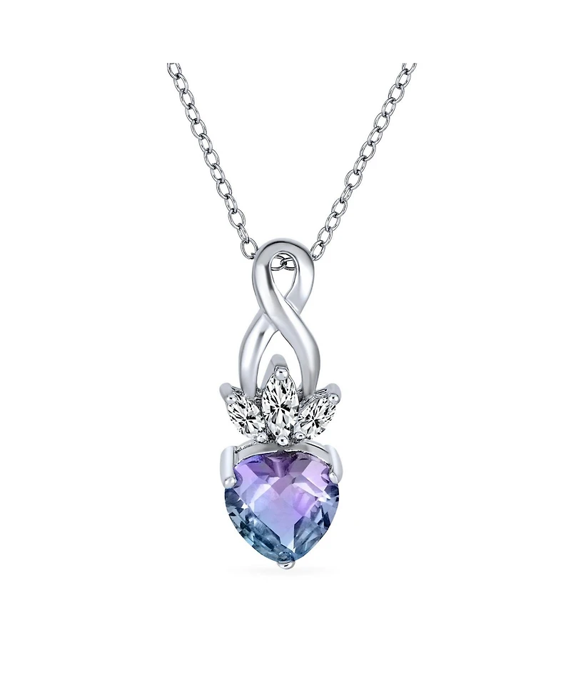 Bling Jewelry Mystic Purple Blue Heart Shaped Cz Infinity Pendant Necklace and Earrings Set .925 Sterling Silver
