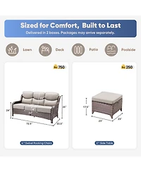Pocassy Outdoor Patio Furniture Set 6Piece Wicker Conversation with Fire Pit, Swivel Chairs Sofa and Ottomans 6 Thick Cushion
