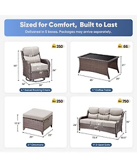 Pocassy 8 Piece Patio Furniture Sets with 3-Seat Sofa 4 Swivel Rocking Armchairs 2 Ottoman and Table Wicker Outdoor Conversation Set