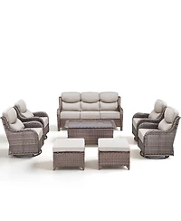 Pocassy 8 Piece Patio Furniture Sets with 3-Seat Sofa 4 Swivel Rocking Armchairs 2 Ottoman and Table Wicker Outdoor Conversation Set