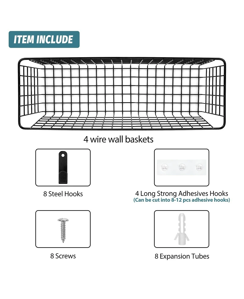 Xdovet Wire Wall Hanging Storage Baskets with Hooks