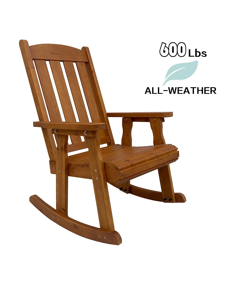 Maga Casa 2 Piece Solid Wood Outdoor Rocking Chair, All-Weather High Back Patio Rocker with Comfortable Recline and Contoured Seat