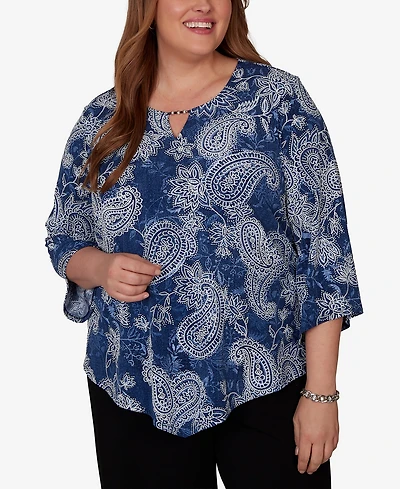 Alfred Dunner Plus Paisley Puff Printed Top