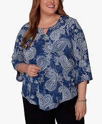 Alfred Dunner Plus Paisley Puff Printed Top