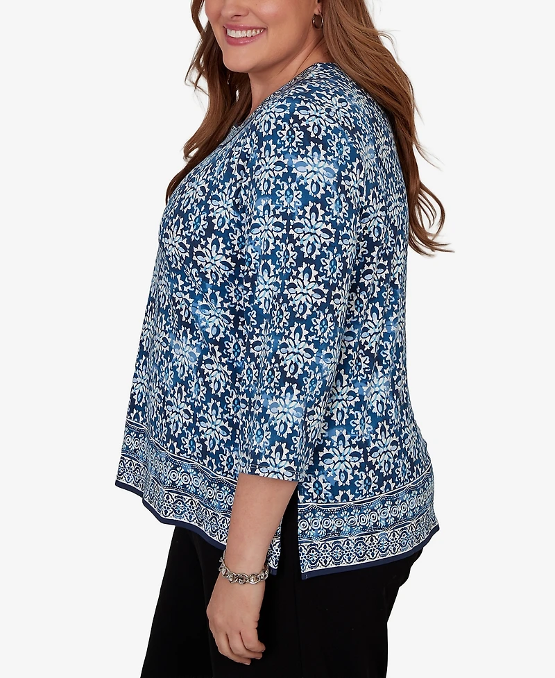 Alfred Dunner Plus Batik Tile Square Neck Top