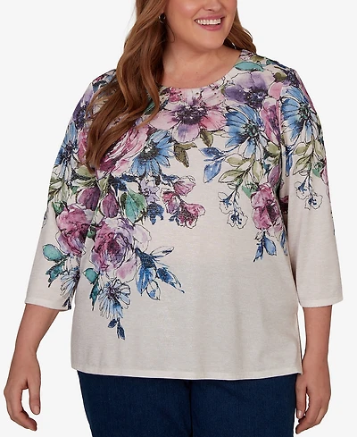 Alfred Dunner Plus Falling Roses Knit Top