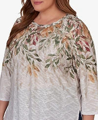 Alfred Dunner Plus Autumn Leaves Braided Neck Top