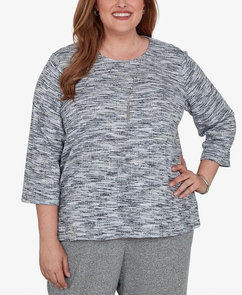 Alfred Dunner Plus Space Dye Top with Necklace