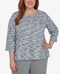 Alfred Dunner Plus Space Dye Top with Necklace