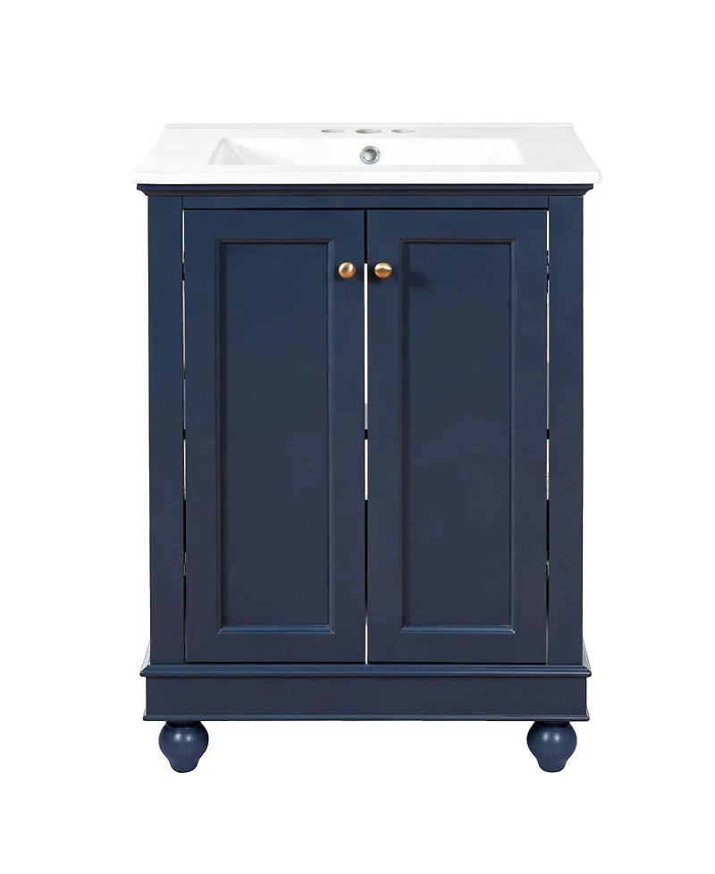 Sillysis 24 Inch Bathroom Vanity with Ceramic Sink, Soft Close Doors, Adjustable Shelf for Modern Bathrooms