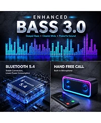 Aronkl Portable Bluetooth Speaker with Rgb Lights 24h Playtime IP67 Waterproof Tws Pairing