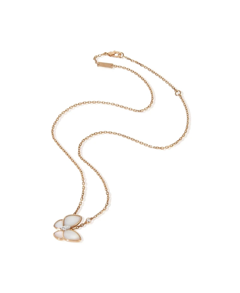 Pre-Owned Van Cleef & Arpels Rose Gold Mother Of Pearl and Diamond Two Butterfly Pendant