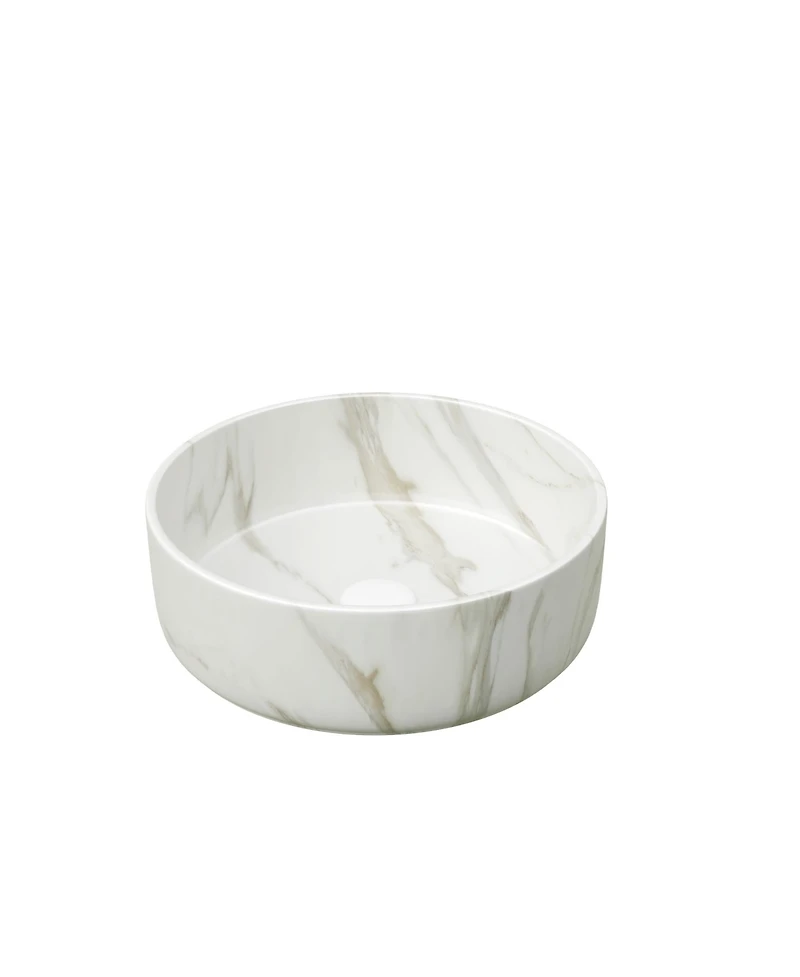 Busdays 14 Inch Round Ceramic Vessel Bathroom Sink with Stone Pattern No Faucet No Cabinet