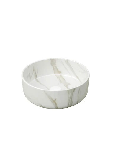 Busdays 14 Inch Round Ceramic Vessel Bathroom Sink with Stone Pattern No Faucet No Cabinet