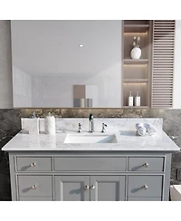 Sillysis 31/37/43 Inch Carrara Marble Stone Vanity Top with Ceramic Undermount Sink and Backsplash, Polished Surface for Vanity Cabinet