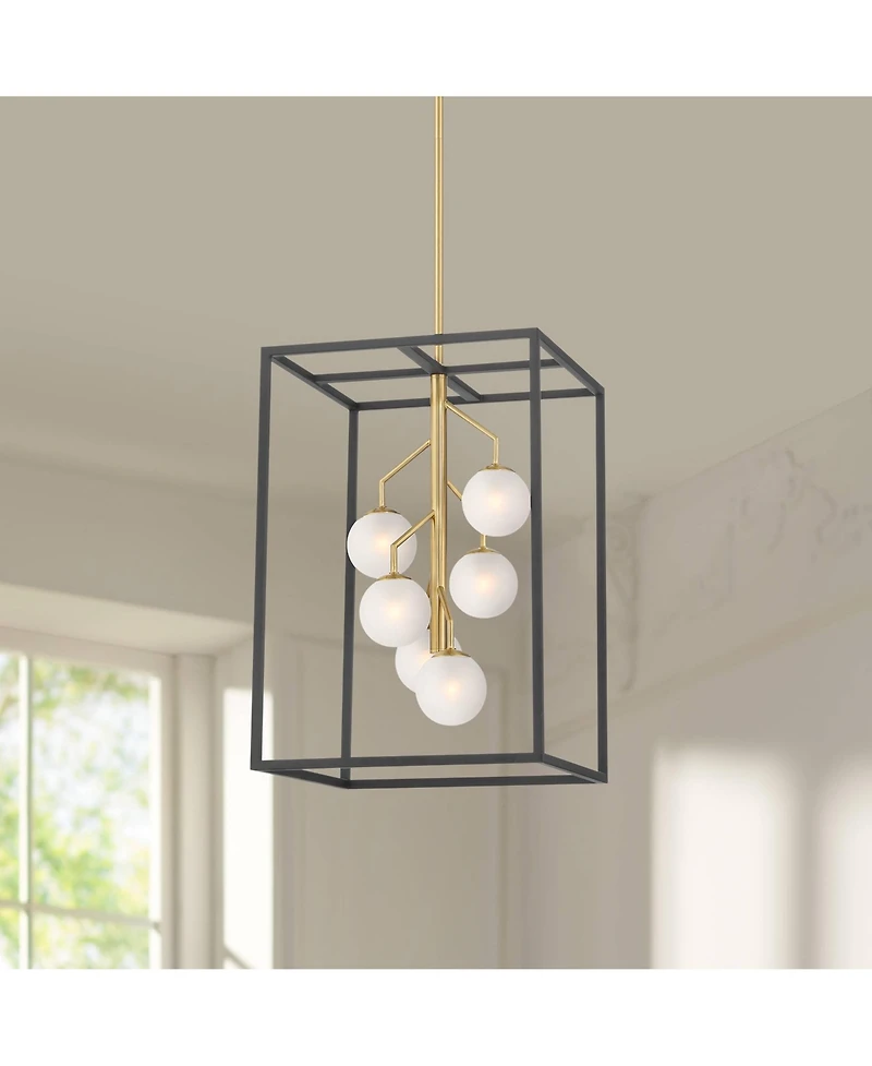Possini Euro Design Alter Gold Pendant Chandelier Modern Led Frosted Glass 6-Light Fixture for Dining Room