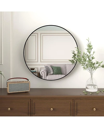 Laoties 36" Large Round Wall Mirror, Modern Decorative Metal Circle Mirror for Living Room, Entryway