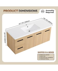Sillysis 48 Inch Wall Mounted Bathroom Vanity with Resin Sink, 3 Doors 2 Drawers, Modular Storage for Modern Bathrooms
