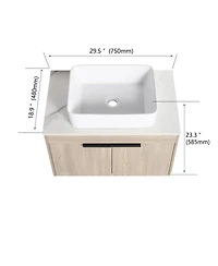 Sillysis Wall Mounted Bathroom Vanity with Ceramic Vessel Sink, Side Storage Shelf, Soft Close Doors