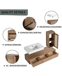 Sillysis 59 Inch Wall Mounted Bathroom Vanity Set with Resin Sink, Soft Close Drawers, Side Cabinet, Modern Floating Storage Solution